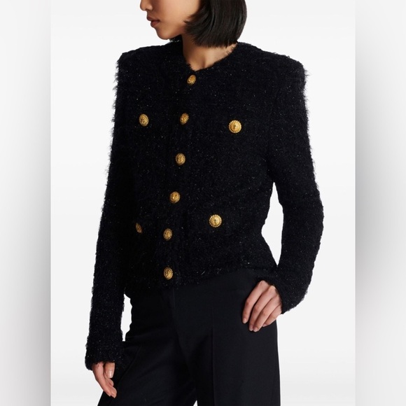 BALMAIN GOLD-BUTTON TWEED LUREX JACKET FOR WOMEN Size FR 42 - Picture 14 of 15